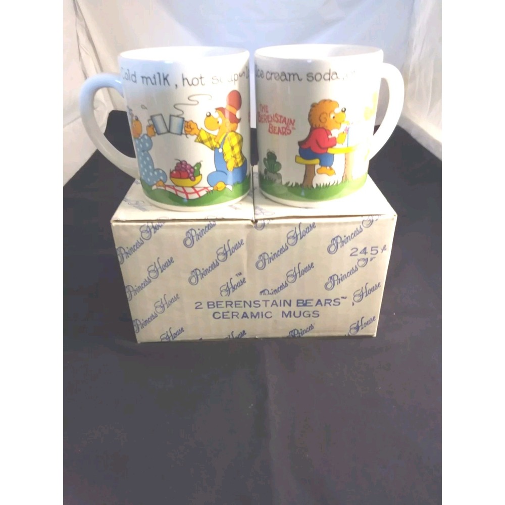 Vintage 1987 Bernstein Bears Coffe Mugs Cups Set Of 2 Princess House NEW